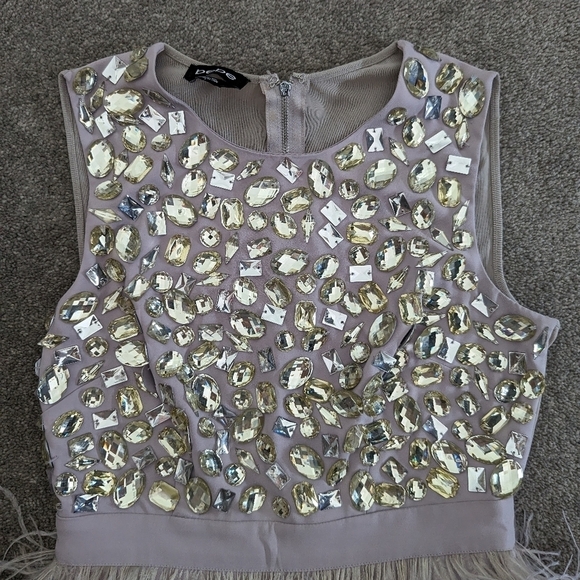 BEBE fringy feather beaded mesh mini cocktail dress size 4 - Picture 7 of 16